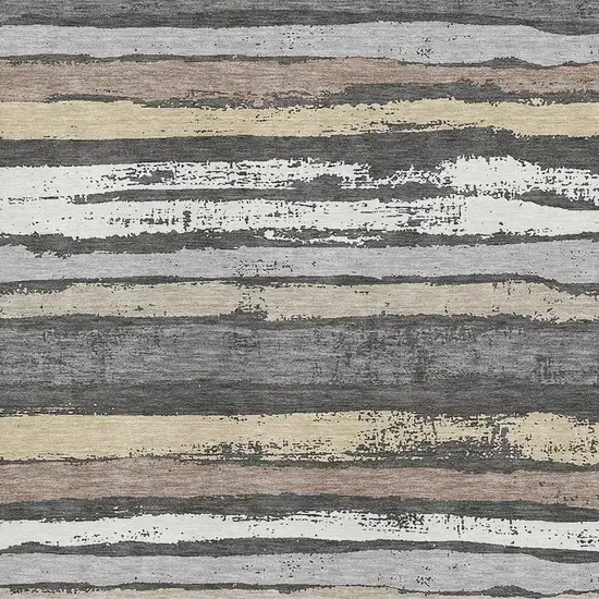 Charcoal Gray And Beige Striped Washable Area Rug With UV Protection Photo 2