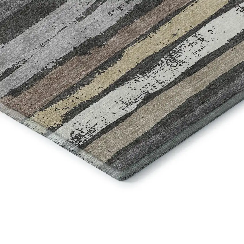 Charcoal Gray And Beige Striped Washable Area Rug With UV Protection Photo 7