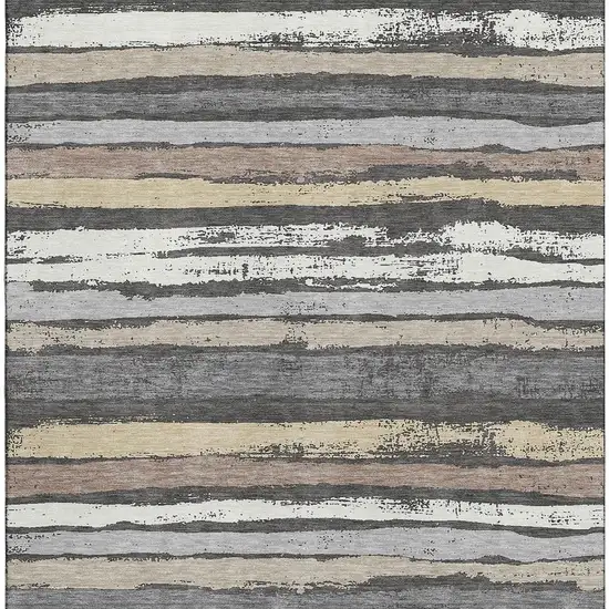 Charcoal Gray And Beige Striped Washable Area Rug With UV Protection Photo 2