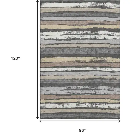 Charcoal Gray And Beige Striped Washable Area Rug With UV Protection Photo 8
