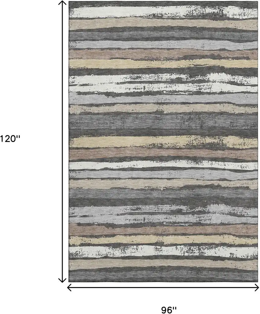 Charcoal Gray And Beige Striped Washable Area Rug With UV Protection Photo 8