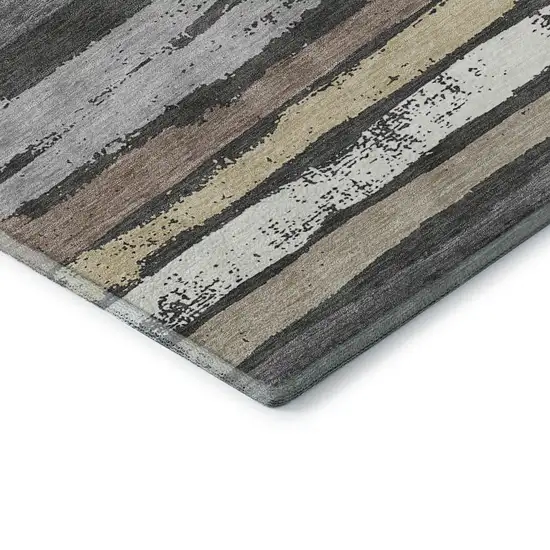 Charcoal Gray And Beige Striped Washable Area Rug With UV Protection Photo 6