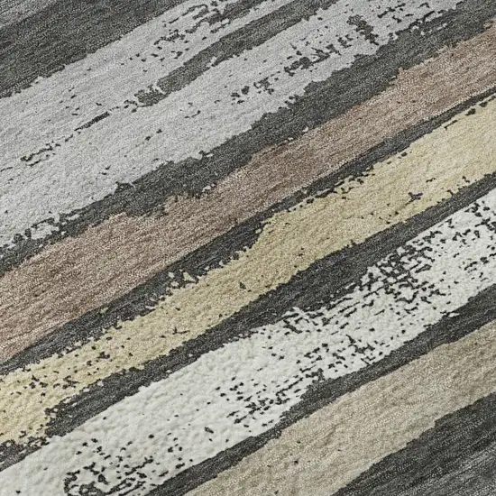 Charcoal Gray And Beige Striped Washable Area Rug With UV Protection Photo 8