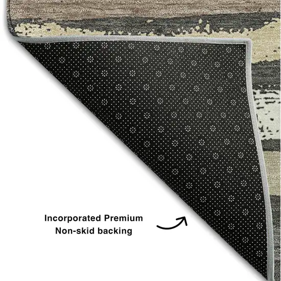 Charcoal Gray And Beige Striped Washable Area Rug With UV Protection Photo 6