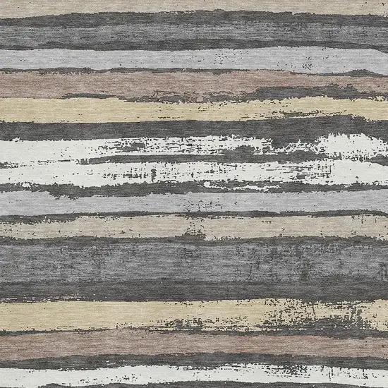 Charcoal Gray And Beige Striped Washable Area Rug With UV Protection Photo 2