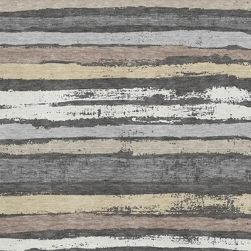 Charcoal Gray And Beige Striped Washable Area Rug With UV Protection Photo 2