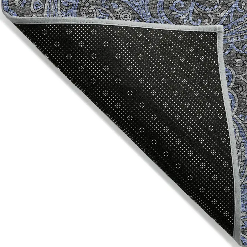 Charcoal Gray And Blue Paisley Washable Indoor Outdoor Area Rug Photo 4