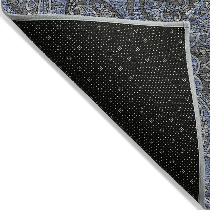 Charcoal Gray And Blue Paisley Washable Indoor Outdoor Area Rug Photo 4
