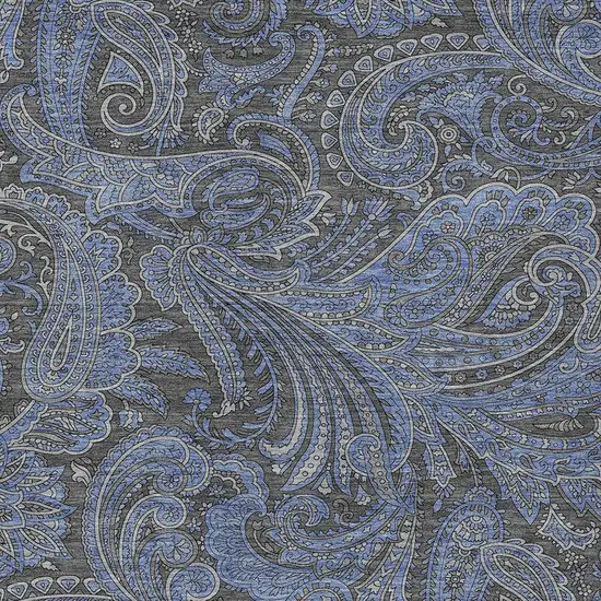 Charcoal Gray And Blue Paisley Washable Indoor Outdoor Area Rug Photo 7