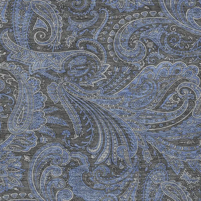 Charcoal Gray And Blue Paisley Washable Indoor Outdoor Area Rug Photo 7