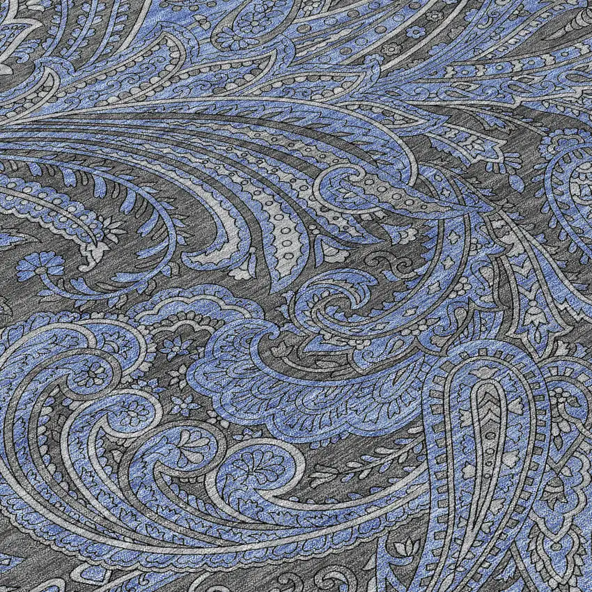 Charcoal Gray And Blue Paisley Washable Indoor Outdoor Area Rug Photo 6