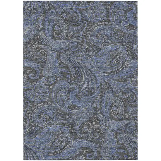 Charcoal Gray And Blue Paisley Washable Indoor Outdoor Area Rug Photo 2
