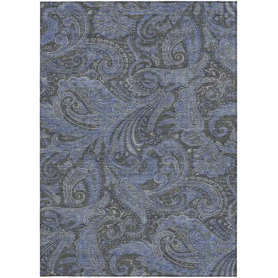 Charcoal Gray And Blue Paisley Washable Indoor Outdoor Area Rug Photo 6