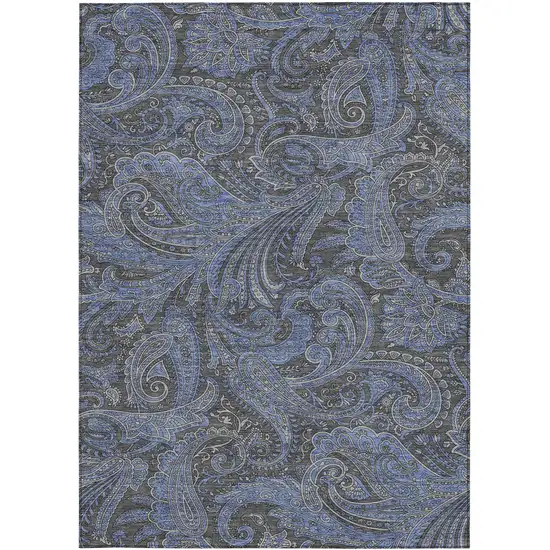 Charcoal Gray And Blue Paisley Washable Indoor Outdoor Area Rug Photo 6