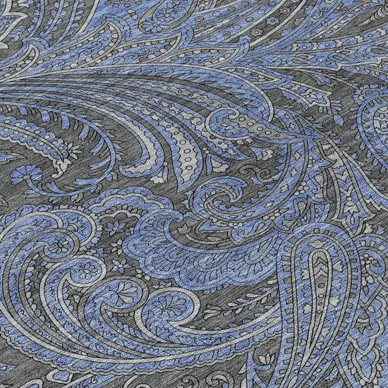 Charcoal Gray And Blue Paisley Washable Indoor Outdoor Area Rug Photo 5