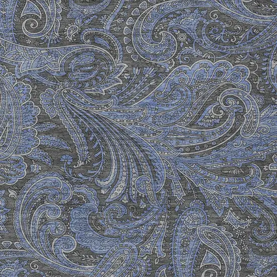 Charcoal Gray And Blue Paisley Washable Indoor Outdoor Area Rug Photo 6