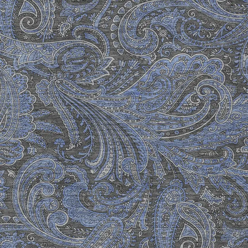 Charcoal Gray And Blue Paisley Washable Indoor Outdoor Area Rug Photo 6