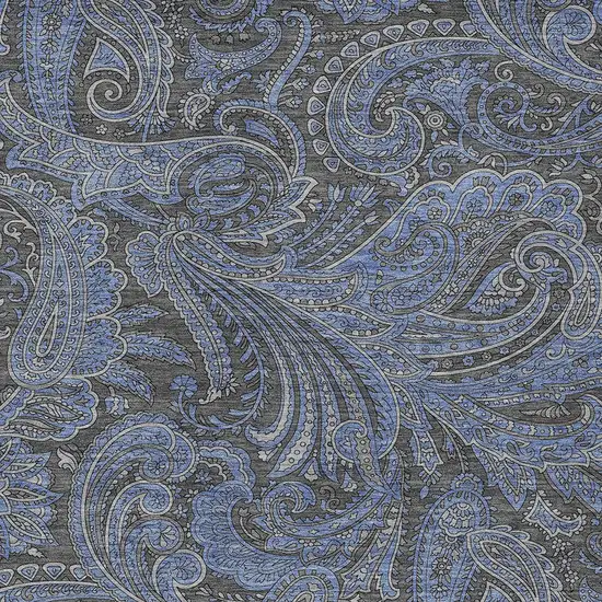 Charcoal Gray And Blue Paisley Washable Indoor Outdoor Area Rug Photo 6