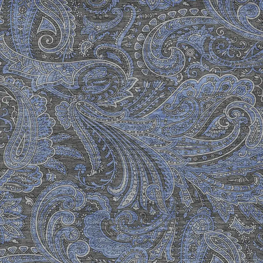 Charcoal Gray And Blue Paisley Washable Indoor Outdoor Area Rug Photo 6