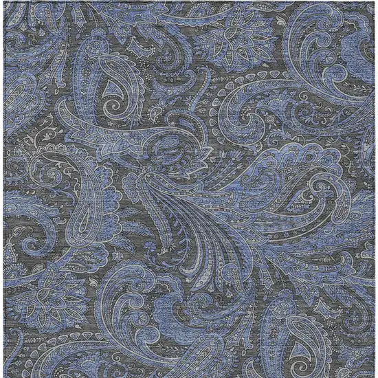 Charcoal Gray And Blue Paisley Washable Indoor Outdoor Area Rug Photo 7