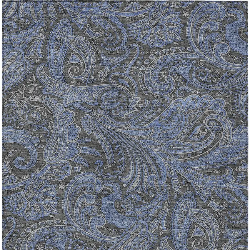 Charcoal Gray And Blue Paisley Washable Indoor Outdoor Area Rug Photo 7