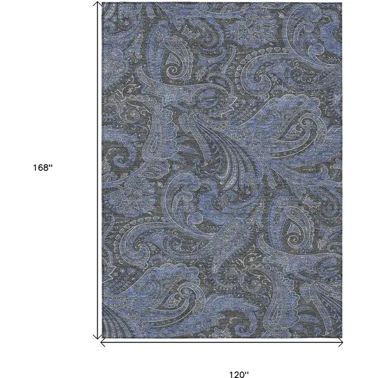 Charcoal Gray And Blue Paisley Washable Indoor Outdoor Area Rug Photo 3