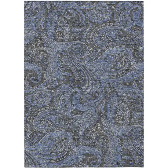 Charcoal Gray And Blue Paisley Washable Indoor Outdoor Area Rug Photo 2