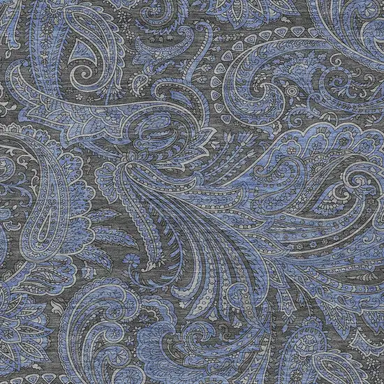 Charcoal Gray And Blue Paisley Washable Indoor Outdoor Area Rug Photo 6