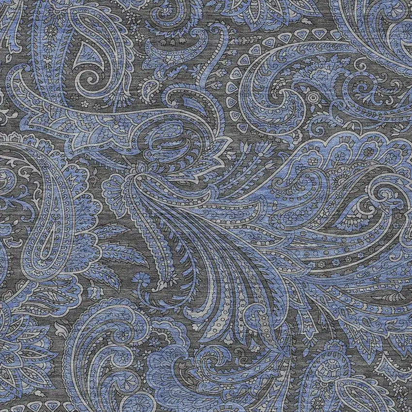 Charcoal Gray And Blue Paisley Washable Indoor Outdoor Area Rug Photo 6