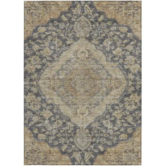 Charcoal Gray And Brown Oriental Washable Indoor Outdoor Area Rug Photo 6