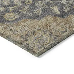 Photo of Charcoal Gray And Brown Oriental Washable Indoor Outdoor Area Rug