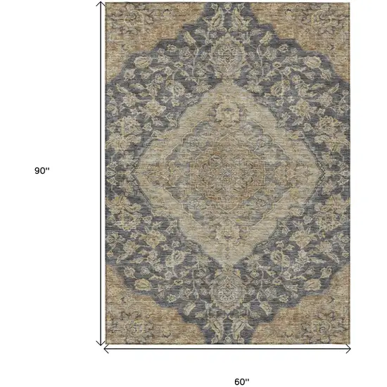 Charcoal Gray And Brown Oriental Washable Indoor Outdoor Area Rug Photo 6