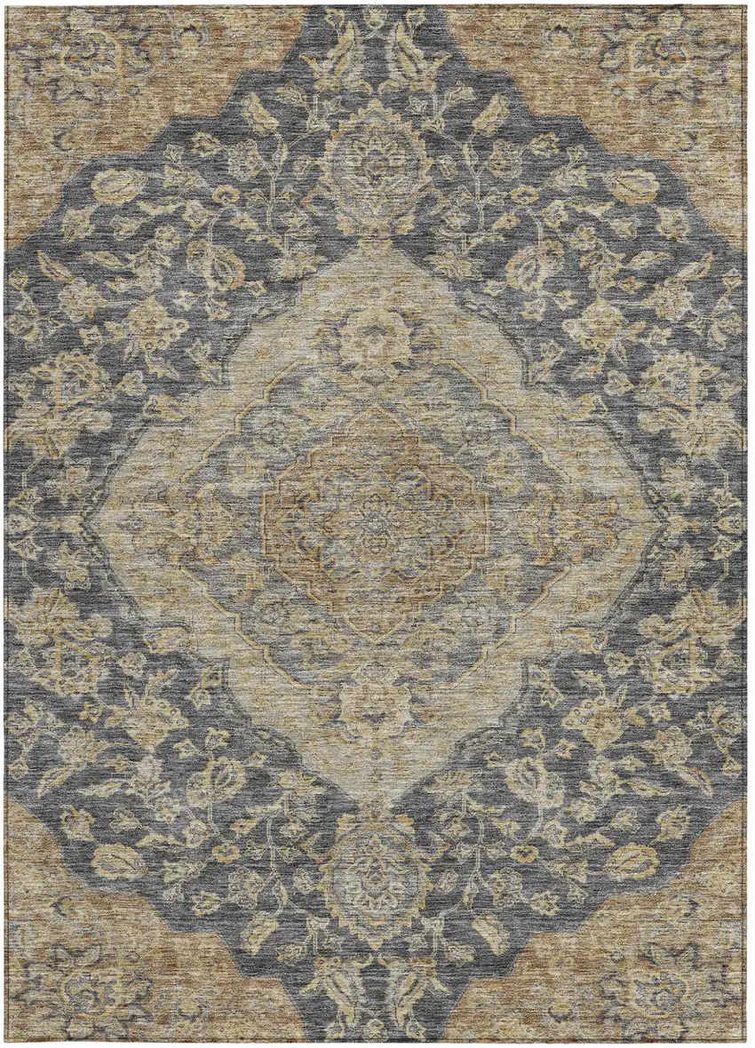 Charcoal Gray And Brown Oriental Washable Indoor Outdoor Area Rug Photo 5