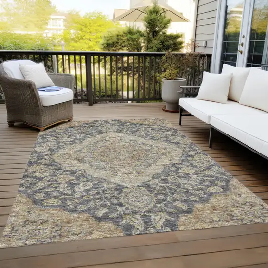 Charcoal Gray And Brown Oriental Washable Indoor Outdoor Area Rug Photo 9