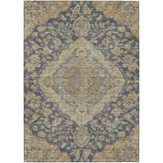 Charcoal Gray And Brown Oriental Washable Indoor Outdoor Area Rug Photo 2