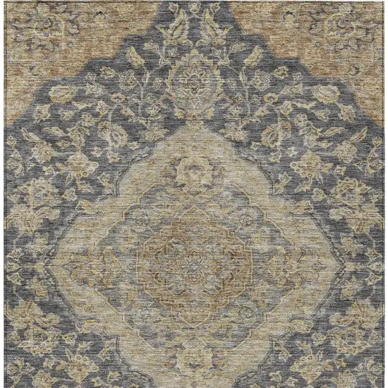 Charcoal Gray And Brown Oriental Washable Indoor Outdoor Area Rug Photo 6