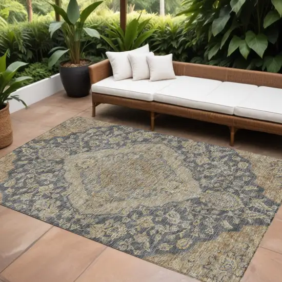 Charcoal Gray And Brown Oriental Washable Indoor Outdoor Area Rug Photo 1