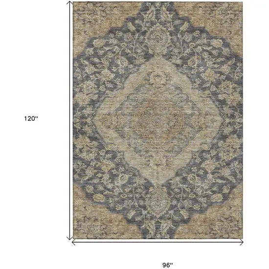 Charcoal Gray And Brown Oriental Washable Indoor Outdoor Area Rug Photo 7