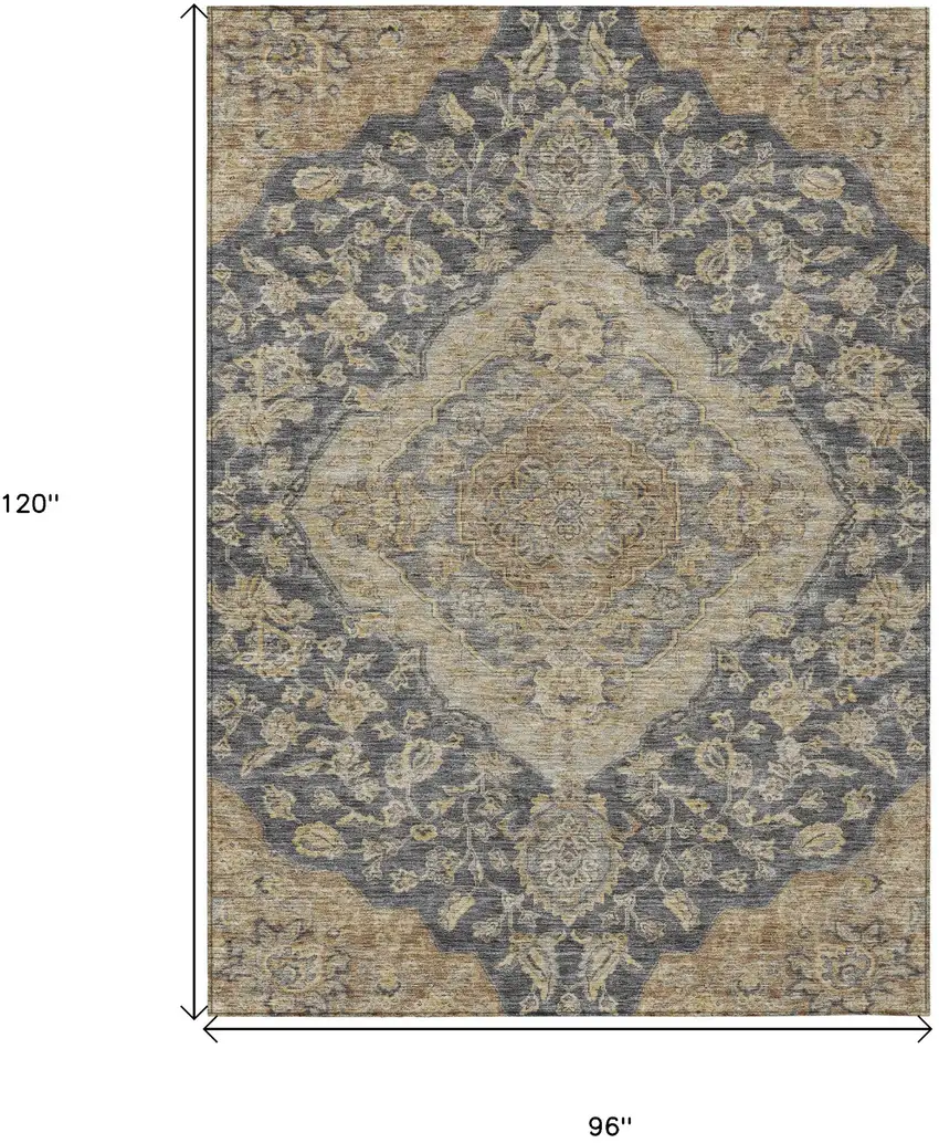 Charcoal Gray And Brown Oriental Washable Indoor Outdoor Area Rug Photo 7