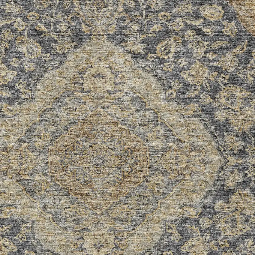 Charcoal Gray And Brown Oriental Washable Indoor Outdoor Area Rug Photo 5