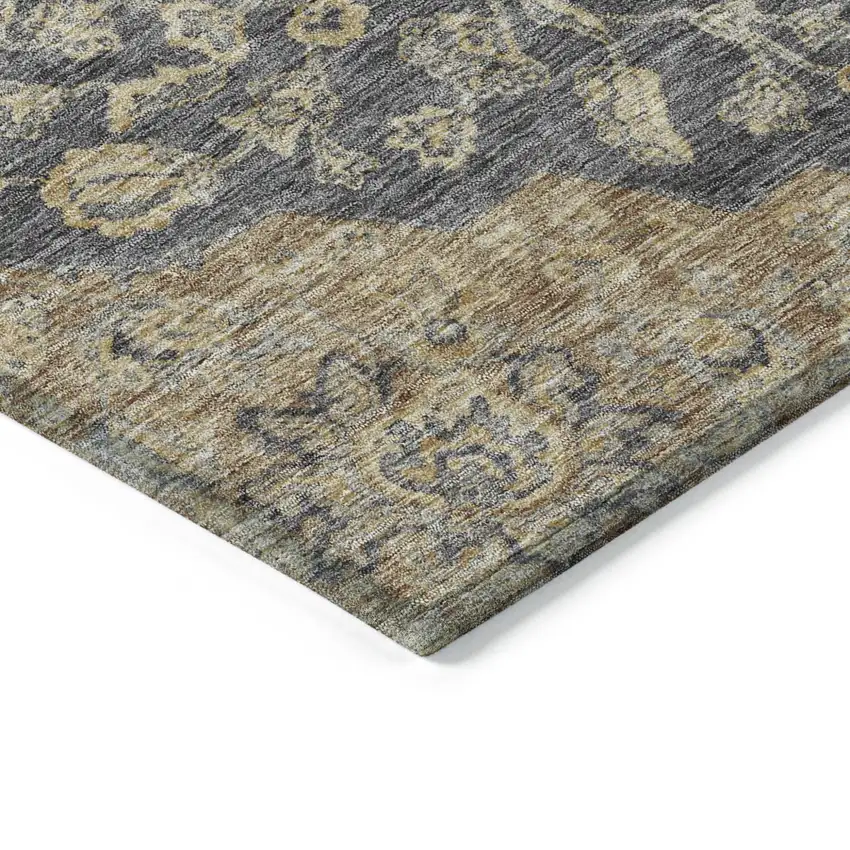 Charcoal Gray And Brown Oriental Washable Indoor Outdoor Area Rug Photo 4