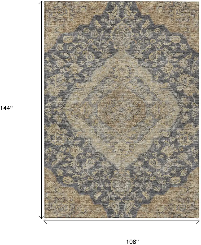 Charcoal Gray And Brown Oriental Washable Indoor Outdoor Area Rug Photo 7