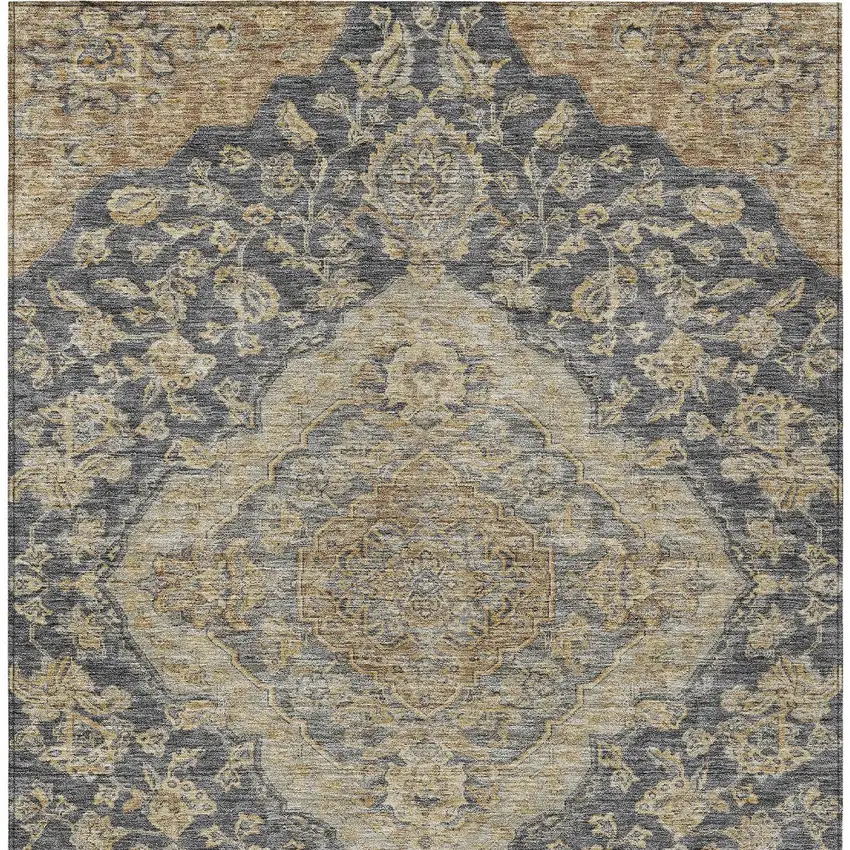 Charcoal Gray And Brown Oriental Washable Indoor Outdoor Area Rug Photo 6