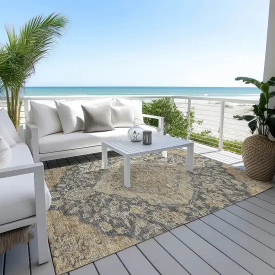 Charcoal Gray And Brown Oriental Washable Indoor Outdoor Area Rug Photo 7