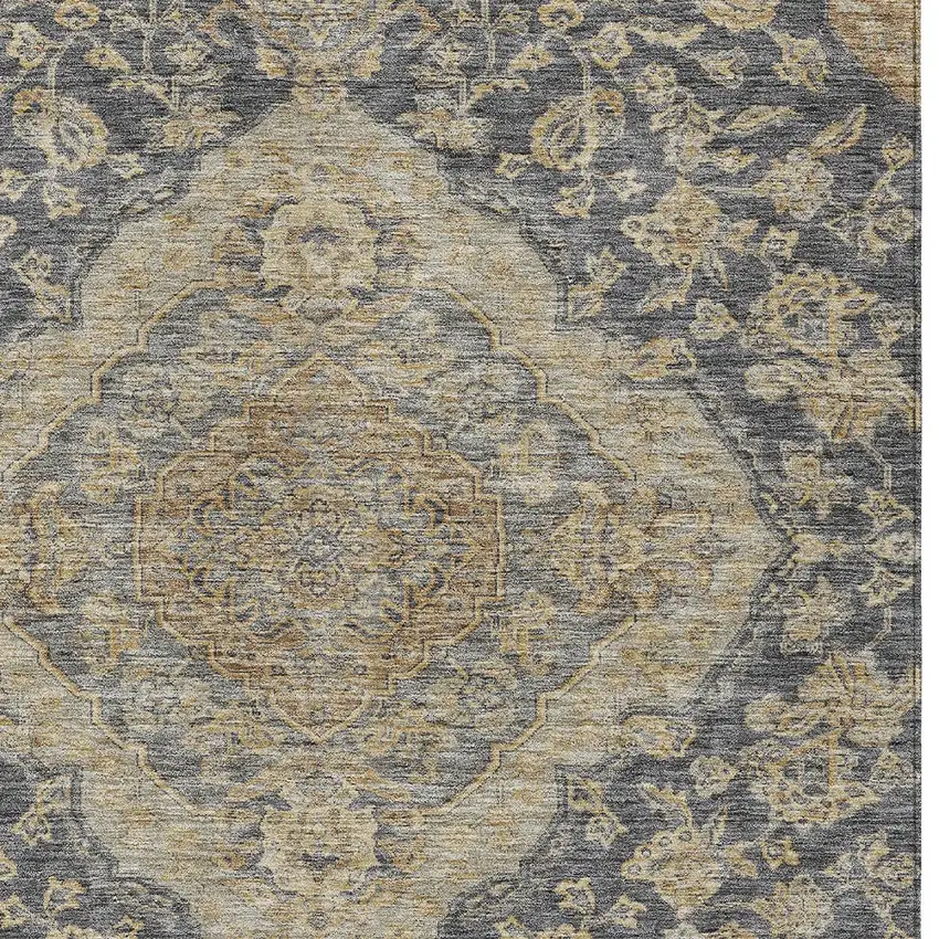 Charcoal Gray And Brown Oriental Washable Indoor Outdoor Area Rug Photo 5