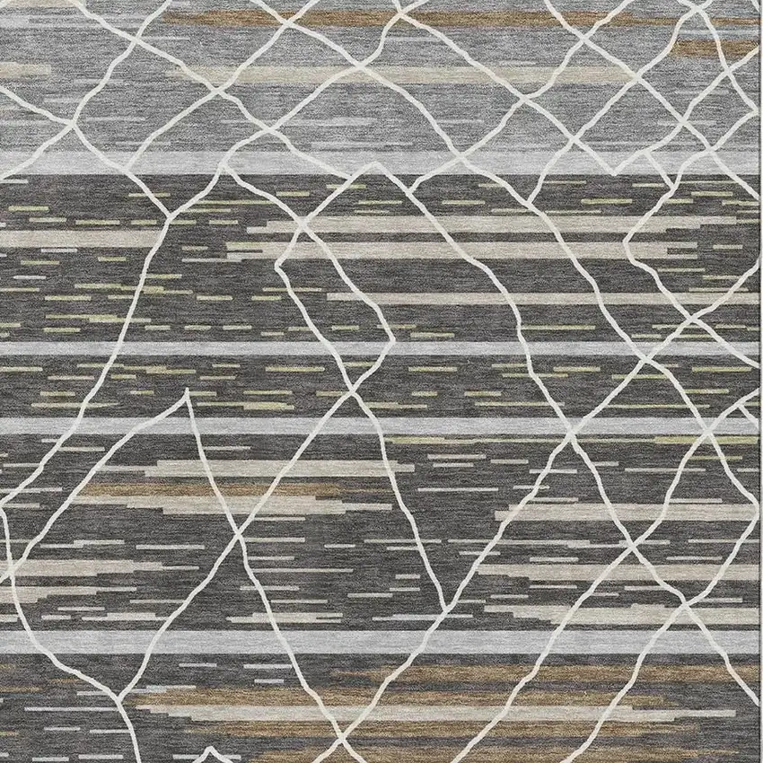 Charcoal Gray And Brown Striped Washable Area Rug With UV Protection Photo 2