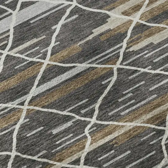Charcoal Gray And Brown Striped Washable Area Rug With UV Protection Photo 9