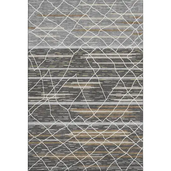 Charcoal Gray And Brown Striped Washable Area Rug With UV Protection Photo 1