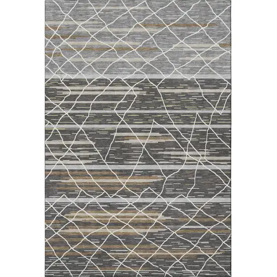 Charcoal Gray And Brown Striped Washable Area Rug With UV Protection Photo 4