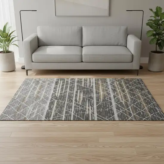 Charcoal Gray And Brown Striped Washable Area Rug With UV Protection Photo 2